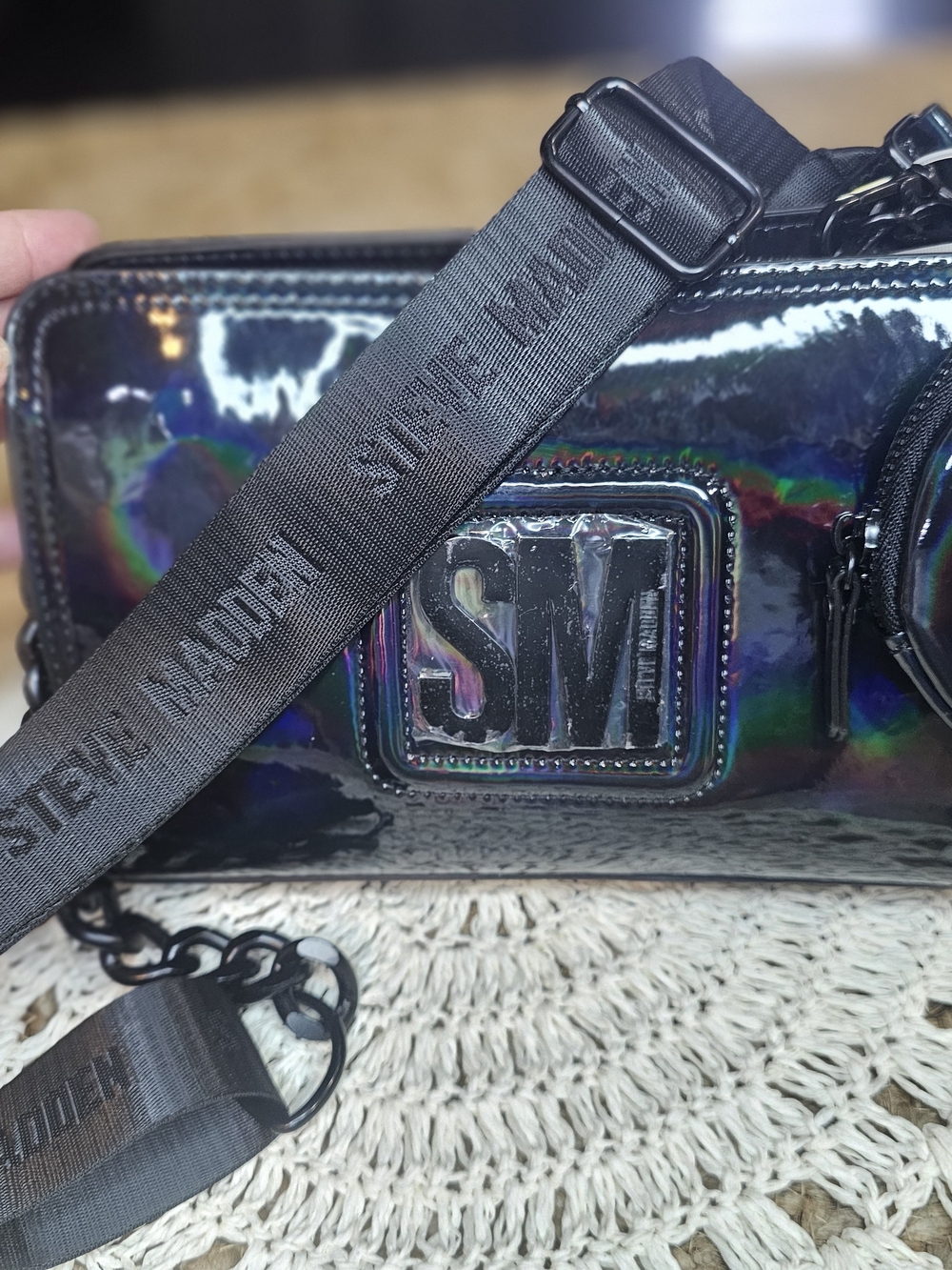 New Steve Madden Iridescent Holographic Crossbody Bag in Black